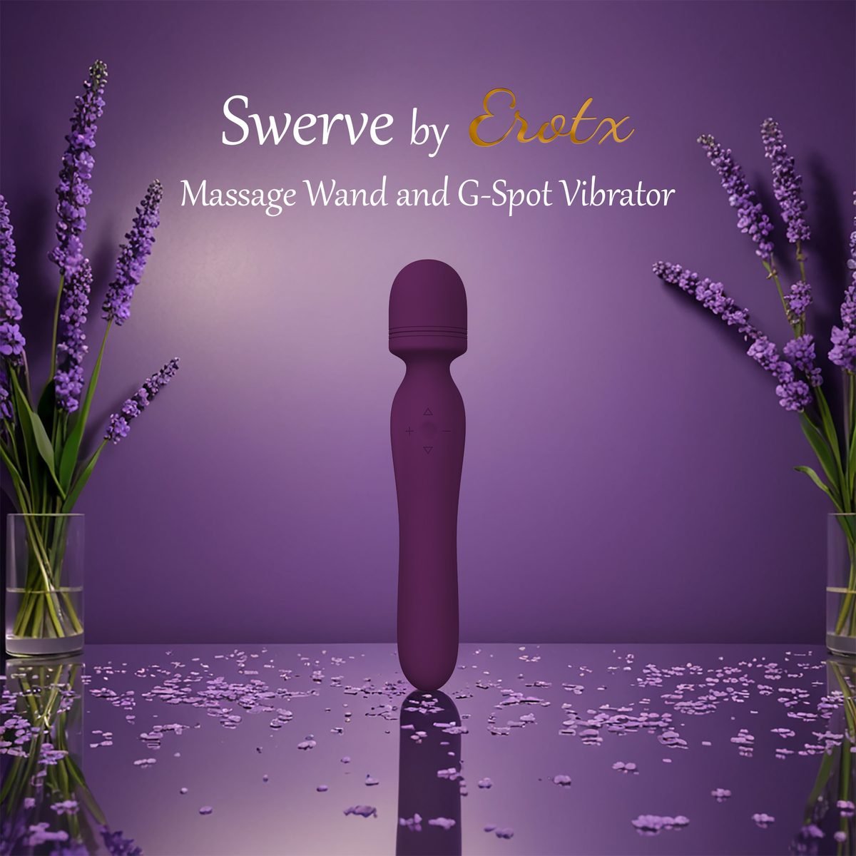 The Erotx Swerve wand in purple among lavender